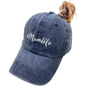 Ponytail Baseball Cap Messy Bun Vintage Washed Distressed Twill Plain